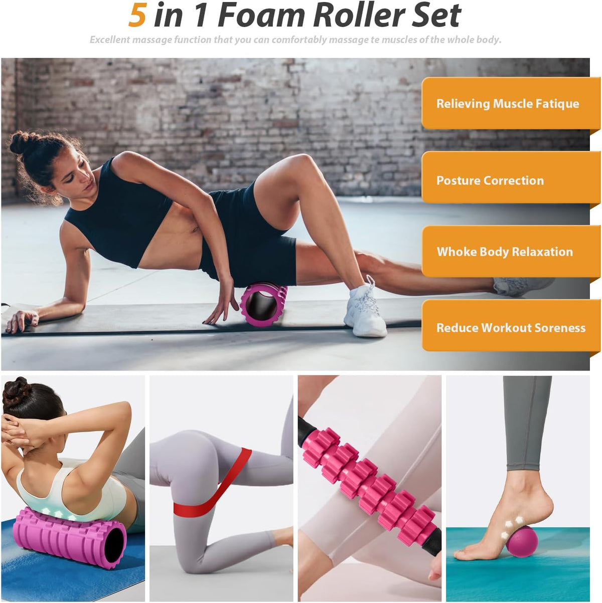 Juego de rodillos de espuma 5 en 1 para masaje muscular de tejido profundo
