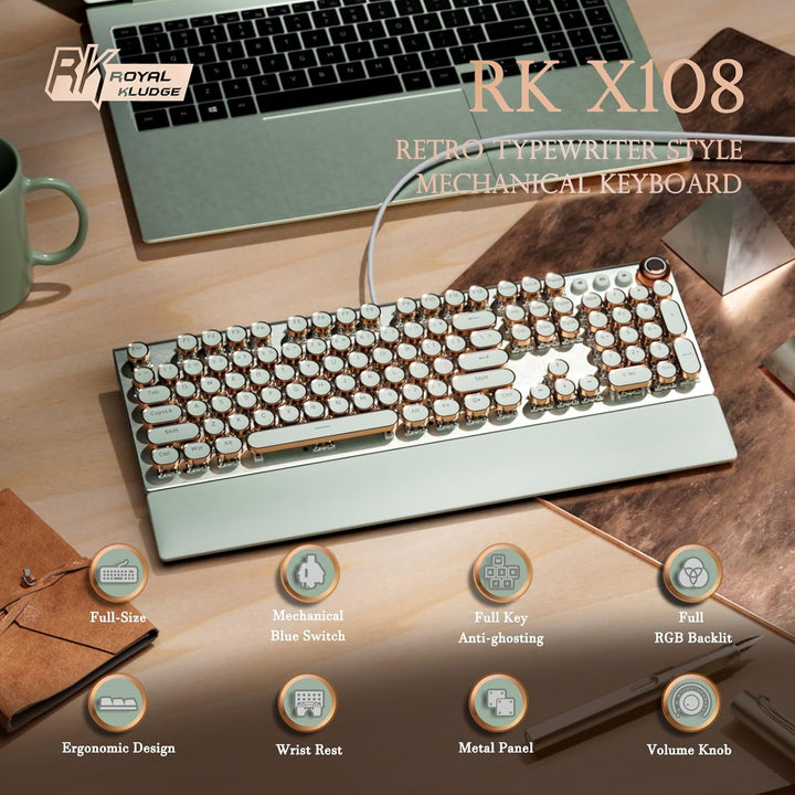 RK ROYAL KLUDGE Teclado mecánico estilo máquina de escribir X108, t...