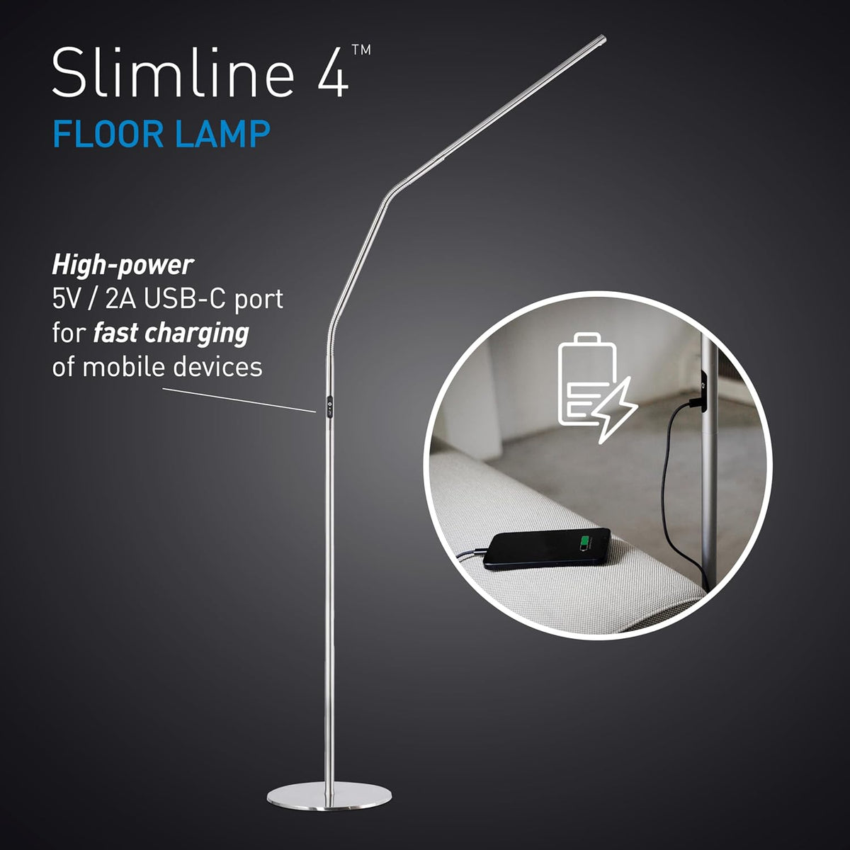 Lámpara Daylight Slimline - Lámpara de pie con 4 LED, 6000 K, diseño flexible, acero cepillado