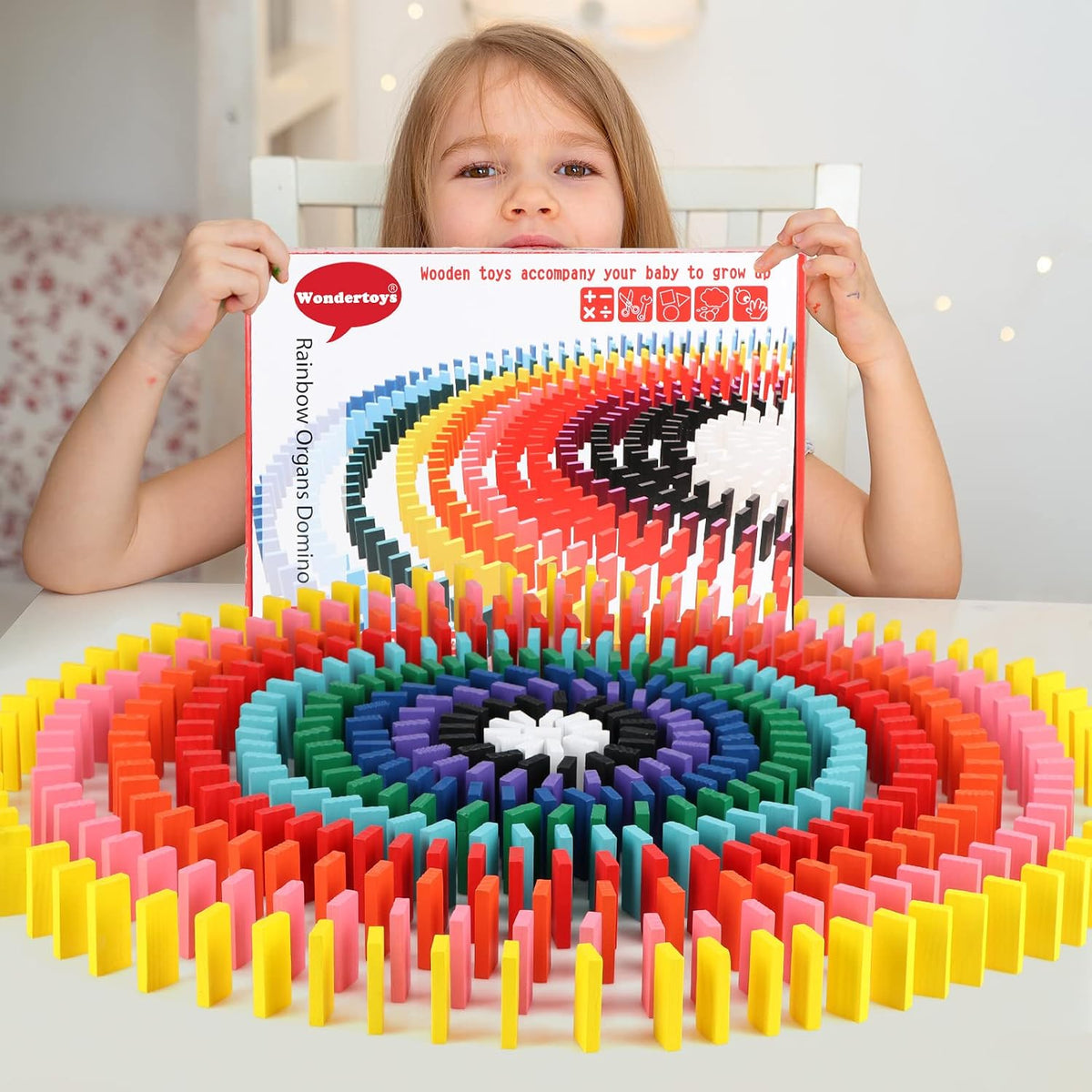Juego de 1000 piezas de dominó para niños con 11 bloques adicionales, bloques de construcción de madera, 10 colores, juegos de fichas de dominó, juguete educativo para niños, fiesta de cumpleaños con bolsa de almacenamiento