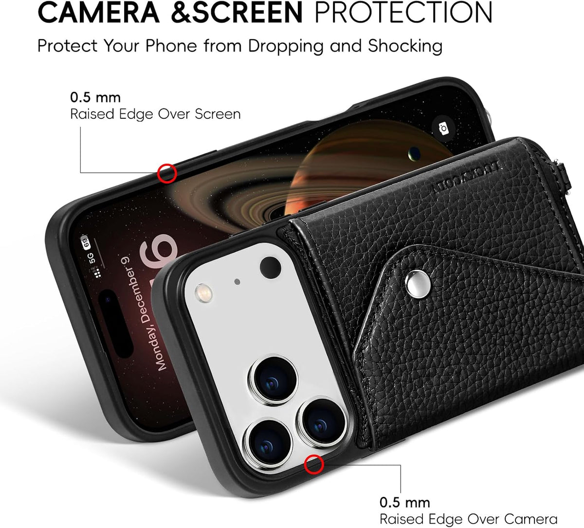 Funda tipo cartera cruzada para iPhone 18 Pro con tarjetero expandible, bolso de cuero de grano completo de primera calidad con correa ajustable, funda de cartera manos libres para mujer