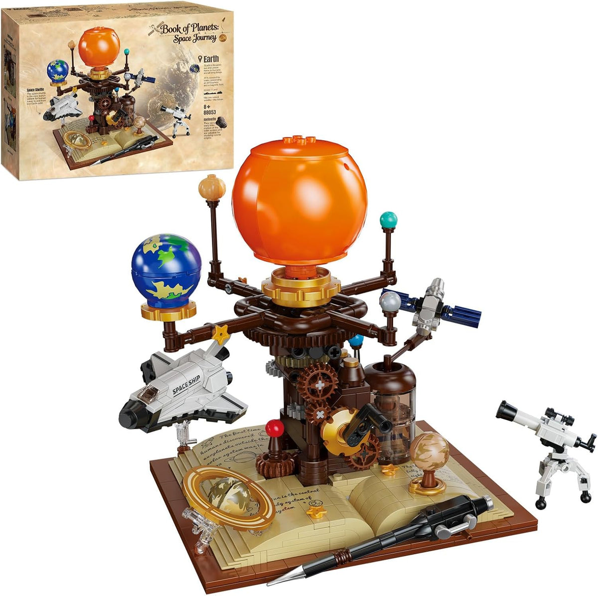 Juguete de bloques de construcción del sistema solar, planeta mecánico Tierra y Luna en órbita, juego de construcción de ciencia astronomía espacial STEM, regalo de cumpleaños educativo para niños de