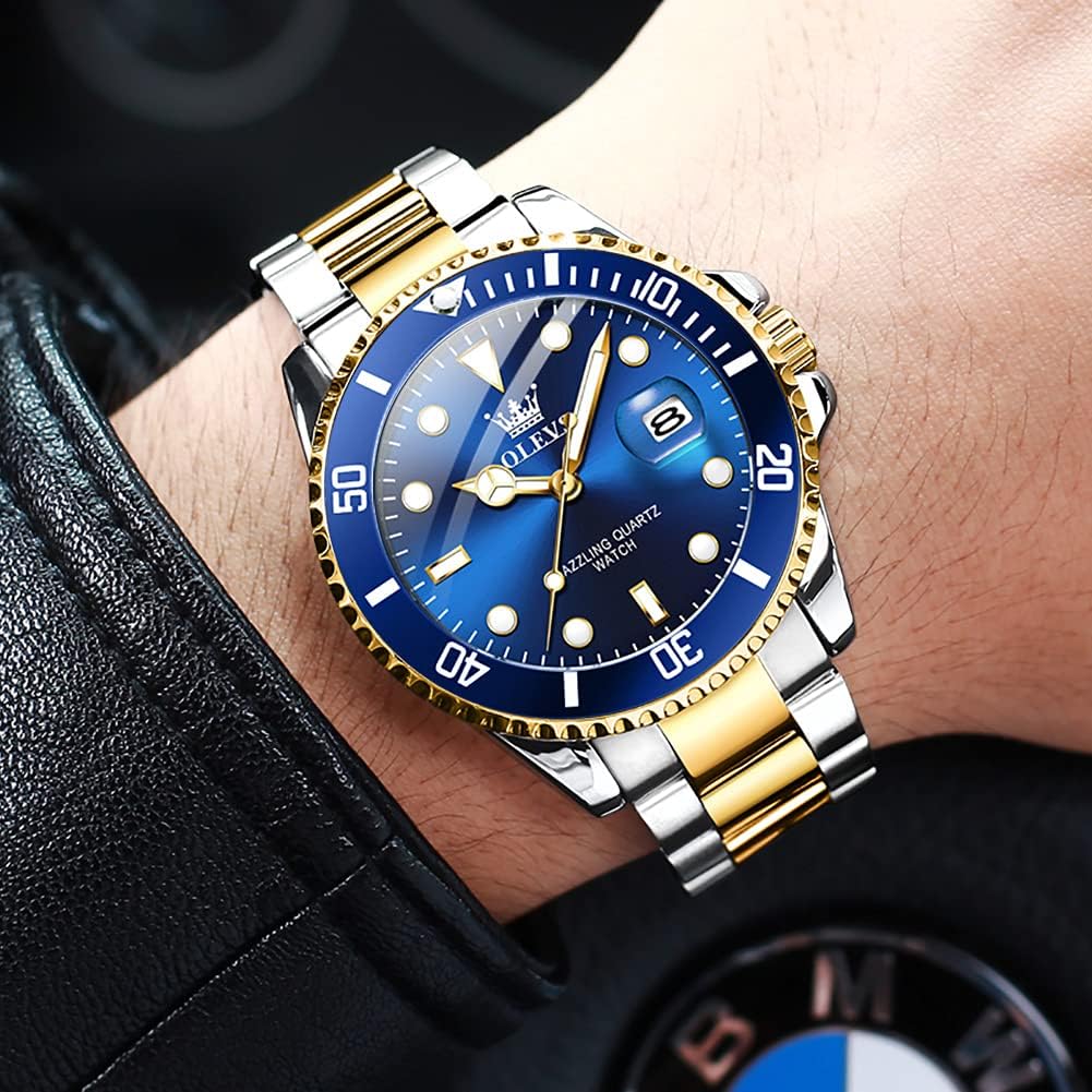 OLEVS Relojes de Lujo para Hombres, Gran Acero Inoxidable, Cuarzo Analógico, Resistente al Agua