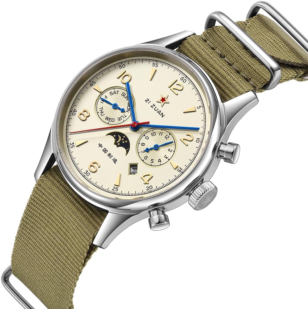 SEAKOSS Reloj de Hombre Clásico Automático Mecánico, Movimiento Seagull ST1654, Indicador de 24H, Calendario, Relojes para Hombre con Display de 24 Horas