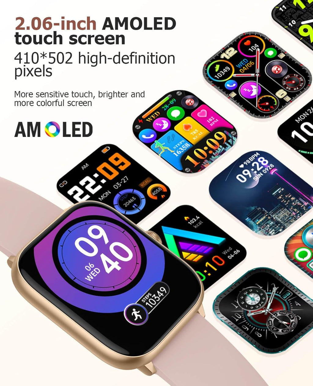 Reloj Inteligente de Lujo para Mujer, pantalla 2.06" HD AMOLED AOD Responder/Hacer Llamadas