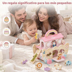 Lehoo Castle Juguete de madera rosa del arca de Noé para niña de 1 año