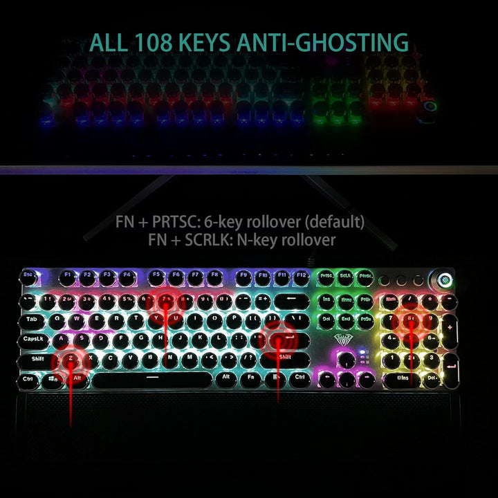 AULA F2088 Teclado mecánico para juegos estilo máquina de escribir,...