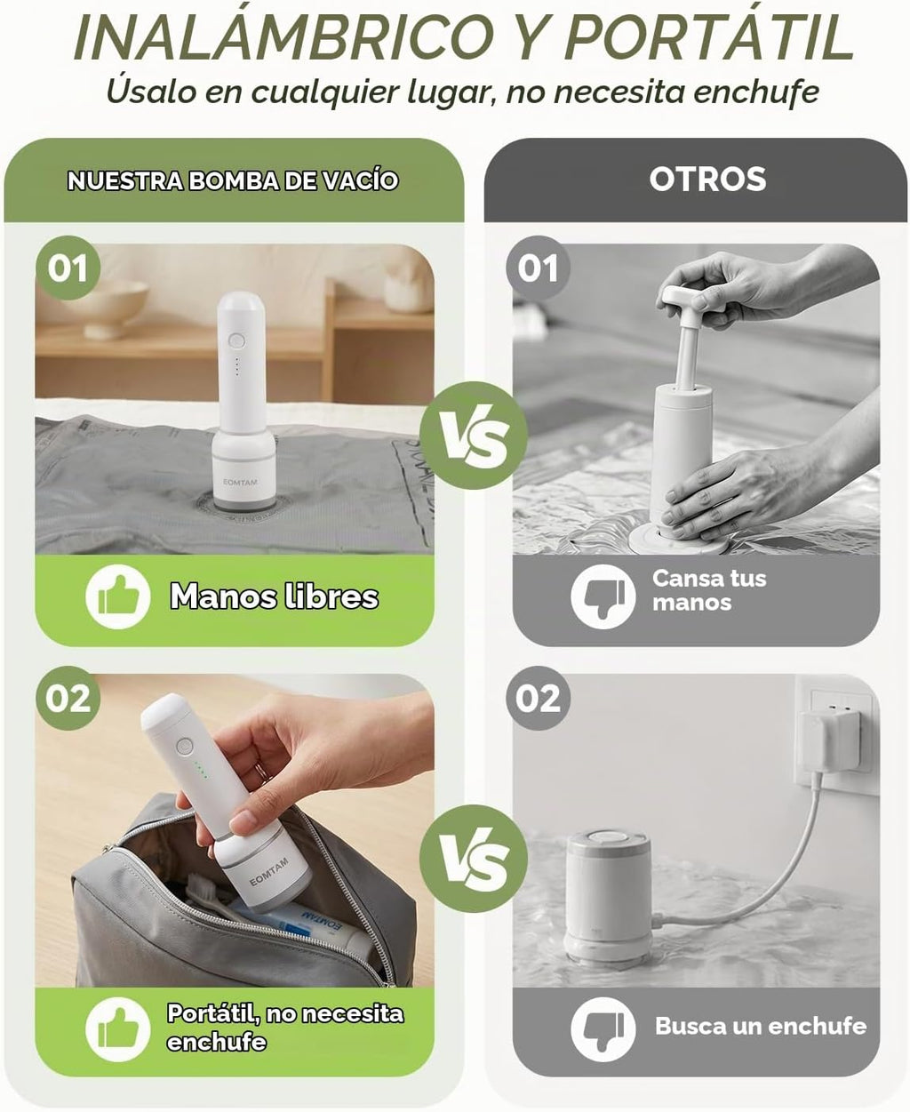 Bolsas de almacenamiento al vacío con bomba recargable para viajes
