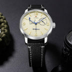 SEAKOSS Reloj piloto vintage inspirado en 1963 de 1.575 in para hombre, reloj de pulsera mecánico automático con movimiento Seagull ST1780, indicador de reserva de marcha, visualización de la fecha