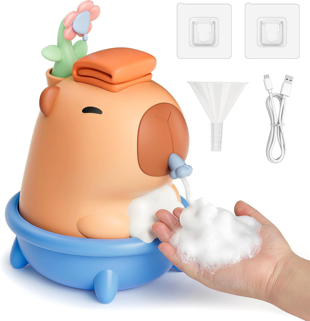 Capybara - Dispensador de jabón de manos, espuma automática sin contacto con sensor avanzado, IP7 impermeable, portátil y recargable para montaje en pared, 9.5 onzas, bonita silicona suave para