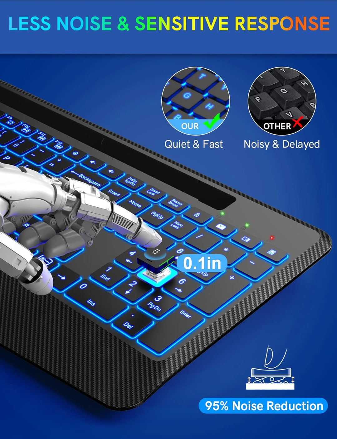 Teclado inalámbrico con 7 retroiluminaciones de colores, reposamuñe...