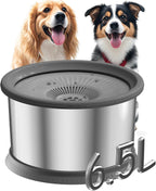 Tazón de agua para perros de 6.5 L, sin derrames, 1.6 galones, tazón de agua de acero inoxidable para perros, gran capacidad, sin salpicaduras, comedero lento con alfombrilla antideslizante para bebedores desordenados, 6.5 L+2 filtros