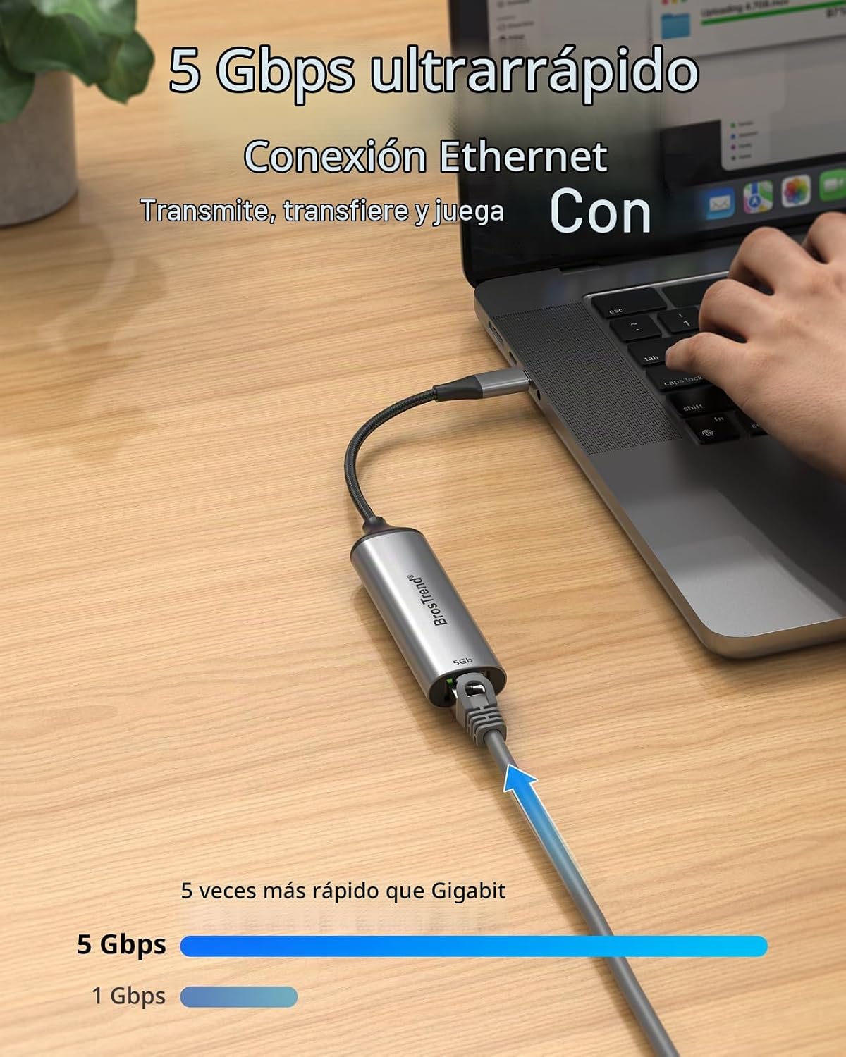 BrosTrend Adaptador USB C a Ethernet de 5 Gb para Windows, MacOS iOS, Plug