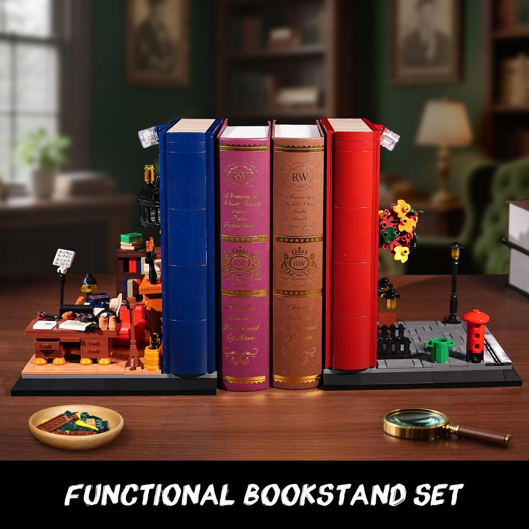 Juego de construcción de sujetalibros de detective con