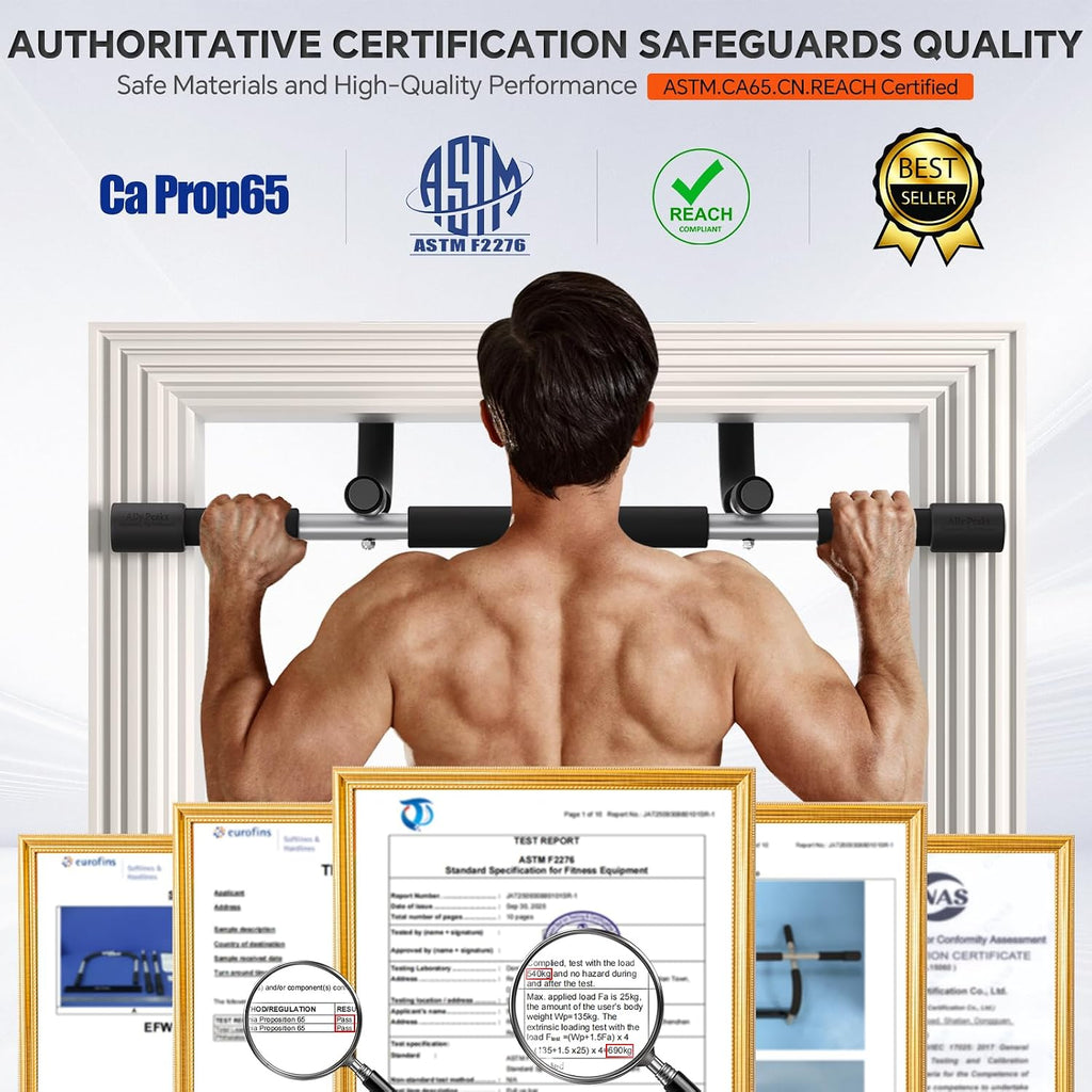 Ally Peaks Barra de dominadas para puerta | Límite máximo de acero grueso de 440 libras para la parte superior del cuerpo | Fuerza de agarre múltiple para puerta | Barra de dominadas interior para