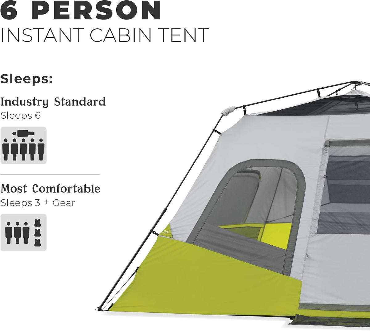 CORE Tiendas de campaña instantáneas | Tienda de campaña familiar para múltiples habitaciones, para coche, camping, bolsillos de almacenamiento incluidos para accesorios de camping