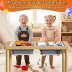 FUNLIO Mesa sensorial plegable de madera con 2 contenedores para niños pequeños, mesa sensorial para niños con tapa de madera contrachapada antideformación, juego de arena y agua para interiores y exteriores, certificado CPC