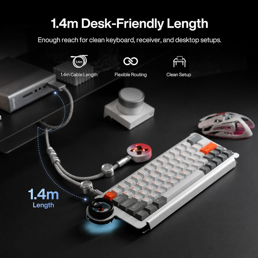 Split Dual 8K Gaming Cable AM Edition 1.4m / 4.6 ft (4.6 pies), conexión dual de alta velocidad, baja latencia, compatible con dispositivos USB tipo C, malla duradera de alambre plateado