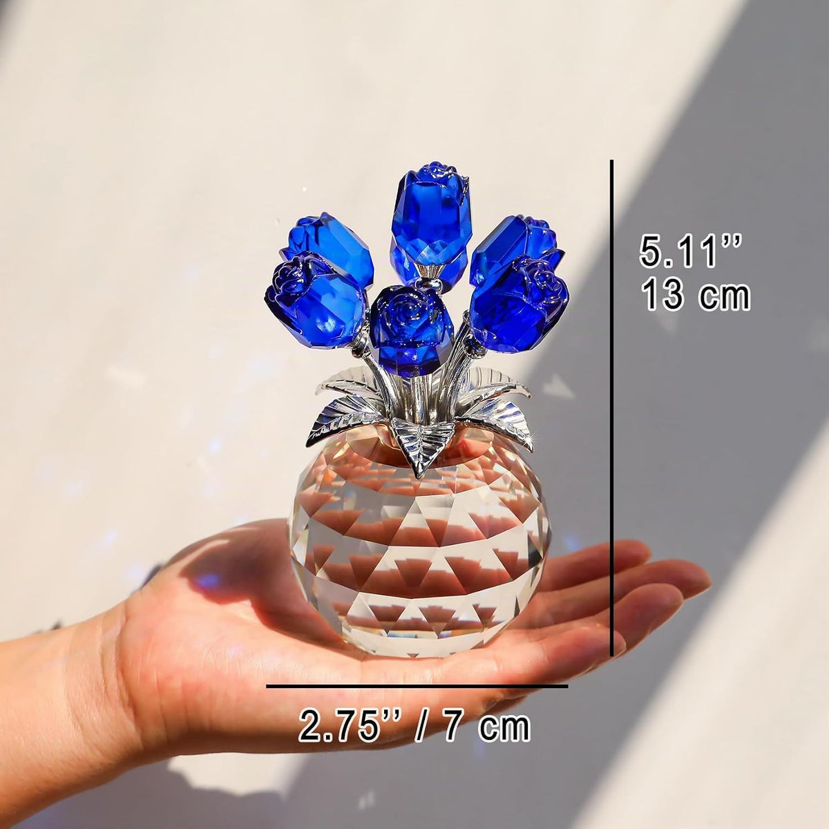 Figura de rosa azul cristal, figura de flor de cristal