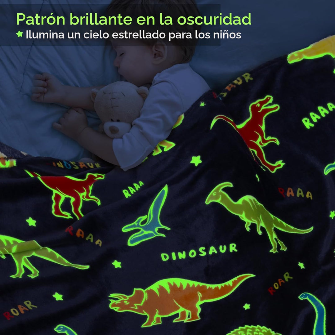 Jekeno Manta de dinosaurio que brilla en la oscuridad, manta de reg...