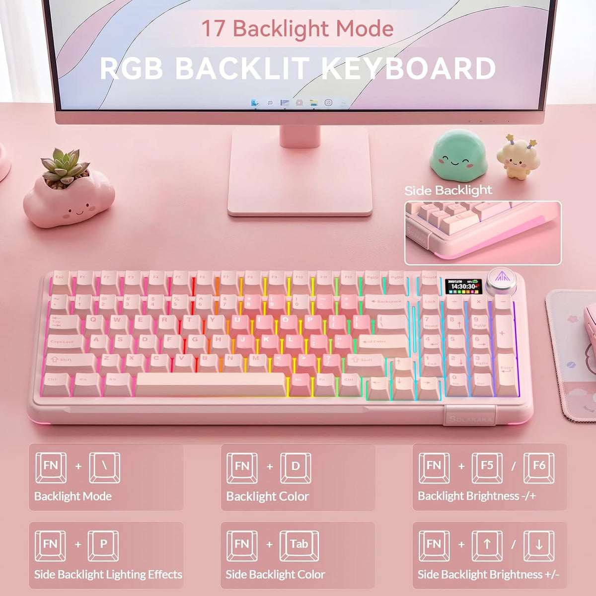 SOLAKAKA Teclado inalámbrico para juegos A99 Pro con pantalla LCD y...