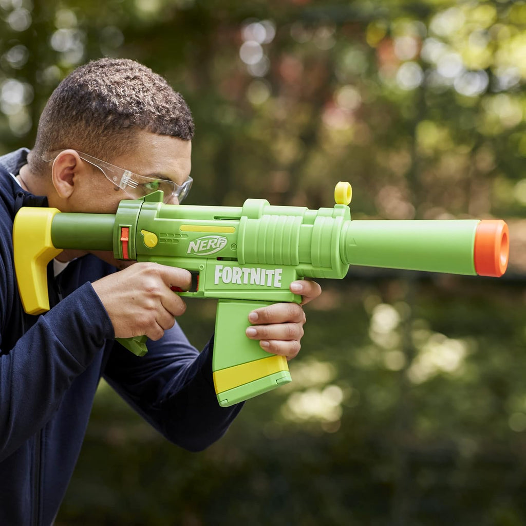 Nerf Fortnite SMG-Zesty Blaster, 10 Dardos Nerf Elite, Cargador de 10 Dardos, Culata y Cañón Removibles, Regalos Fortnite para Boys & Girls