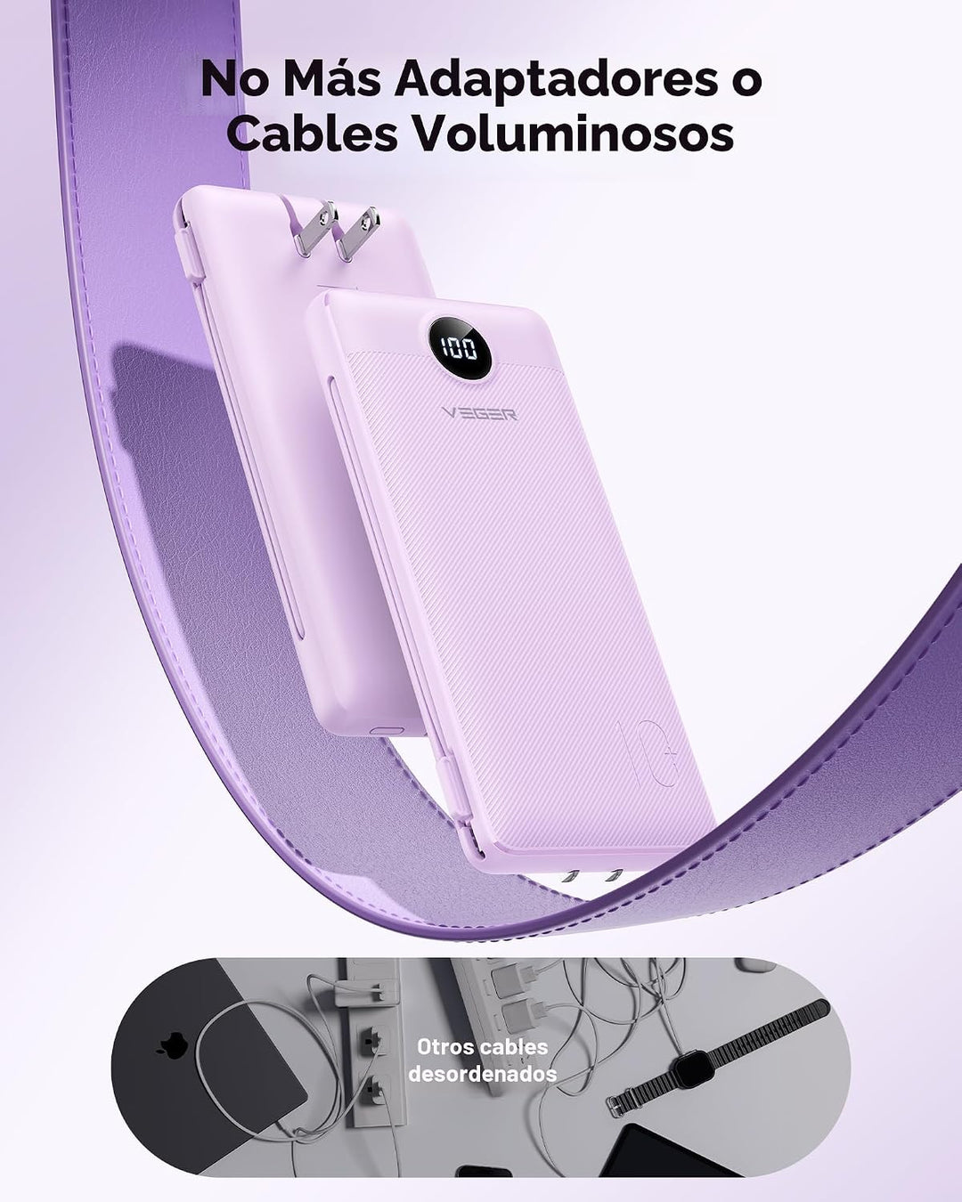 VEGER Cargador portátil de viaje todo en uno con enchufe y cables d...