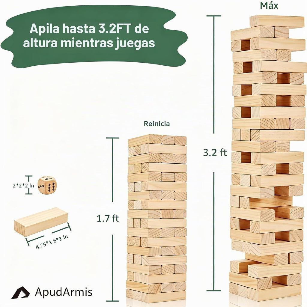 ApudArmis 60 piezas de torre de caída, juego de apilamiento de madera de
