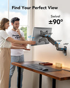 HUANUO Soporte de pared para monitor de computadora para pantallas de 22"-35", brazo de monitor de montaje en pared para juegos con capacidad para hasta 26.4 libras, soporte Vesa con inclinación, giro