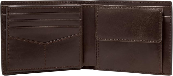 Fossil Men's Derrick Leather RFID-Blocking Bifold with Coin Poc...