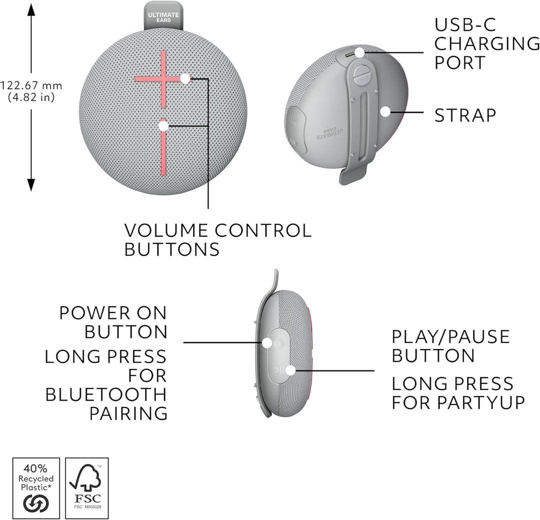 Ultimate Ears MINIROLL Altavoz Bluetooth ultra portátil impermeable...
