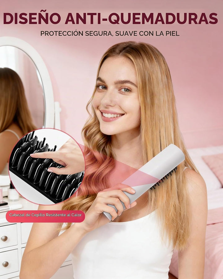 Cepillo alisador de cabello inalámbrico, alisador portátil con cuid...