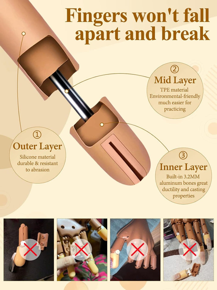 Mano de práctica para uñas acrílicas, uñas que nunca se caen, mano...