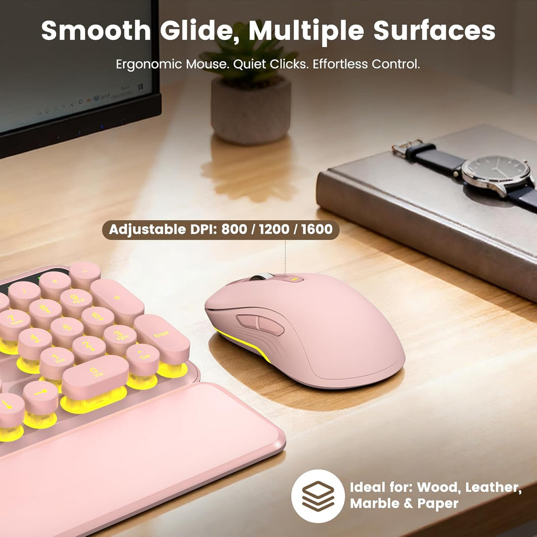 Combo de teclado y mouse inalámbricos, teclas redondas retroilumina...
