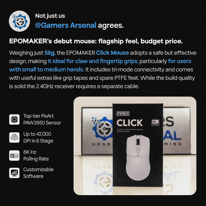 EPOMAKER Click Gaming Mouse inalámbrico 2.4Ghz\/BT\/Type-C, 800 a 4...