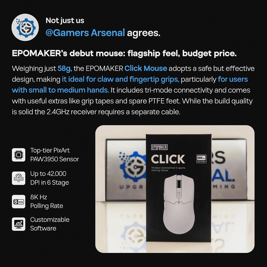 EPOMAKER Click Gaming Mouse inalámbrico de 2.4 GHz\/BT\/tipo C, 800...