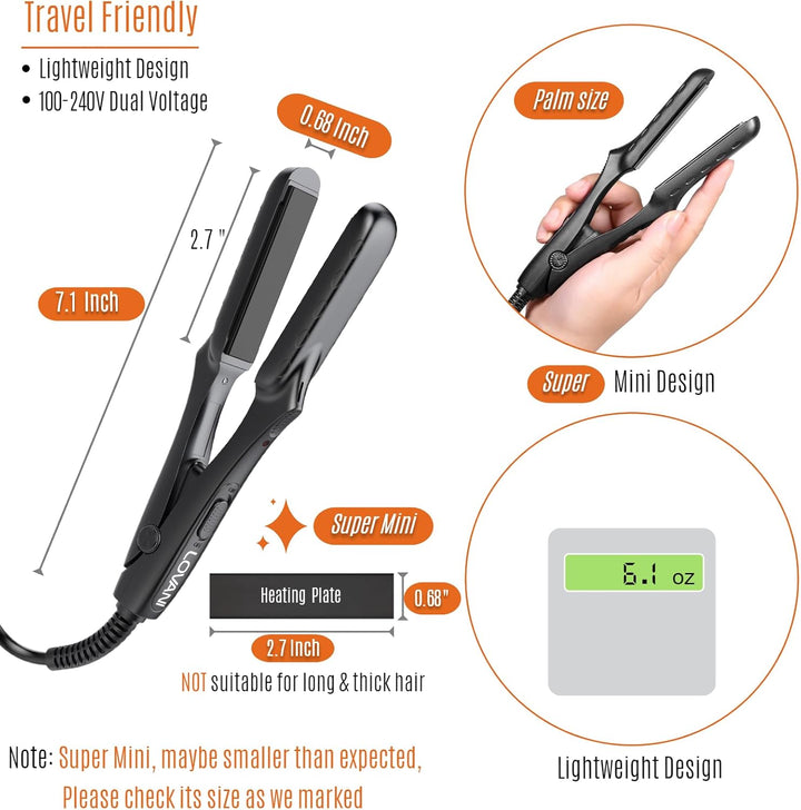 LOVANI Mini plancha plana de 0.5 pulgadas, alisadora de pelo de via...