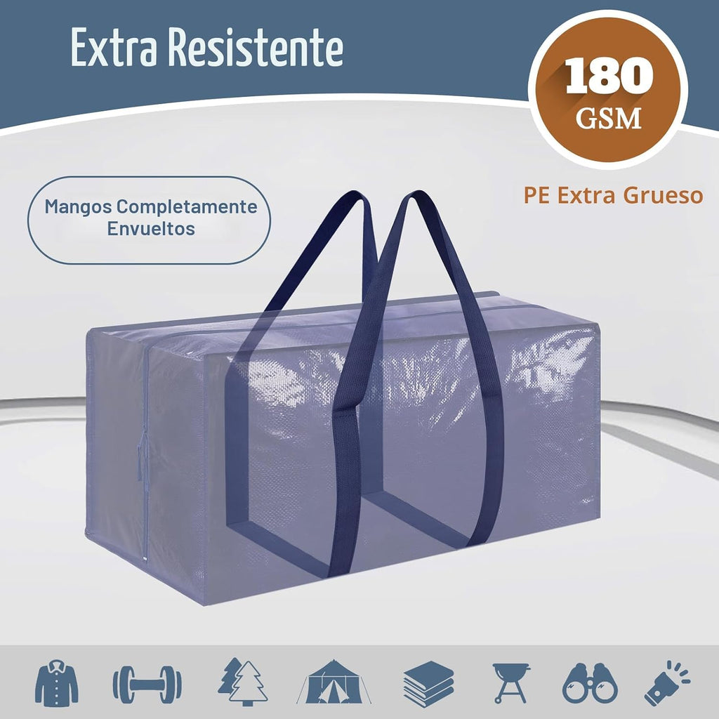 Paquete de 6 bolsas de mudanza grandes extra resistentes con cremallera fuerte y asas cómodas, bolsas de almacenamiento de ropa resistentes y duraderas, cajas de mudanza azules para suministros