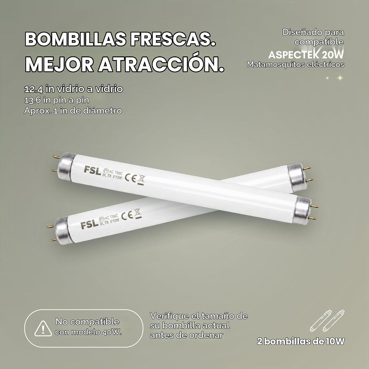 Lámpara ASPECTEK Exterminador eléctrico de insectos, bombillas UV de 20 W, control de mosca, mosquitos, mosquitos y polillas, uso en interiores y exteriores cubiertos para el hogar, garaje, patio y granja