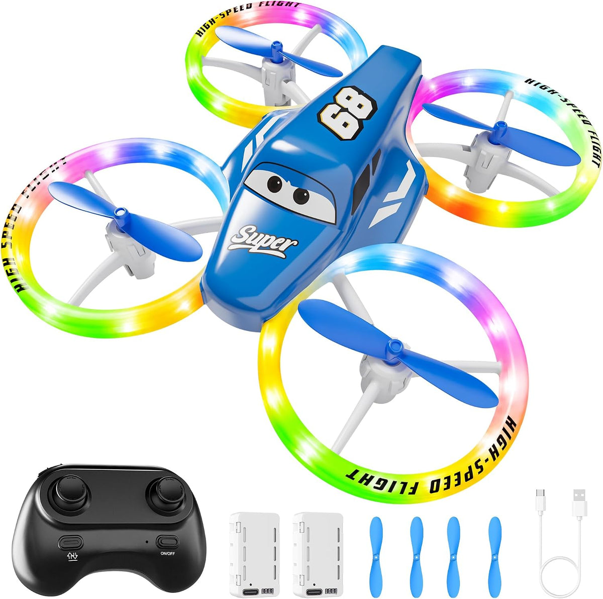 Drones para niños y principiantes con luces LED 2 baterías de arranque con
