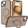 SKYLMW Compatible con iPhone 15 Funda con Soporte Magnético Invisible de Anillo O Funda Translúcida de Grado Militar para iPhone 15 6.1" [Compatible con Mag-Safe][Gran Sensación de Agarre], Marrón