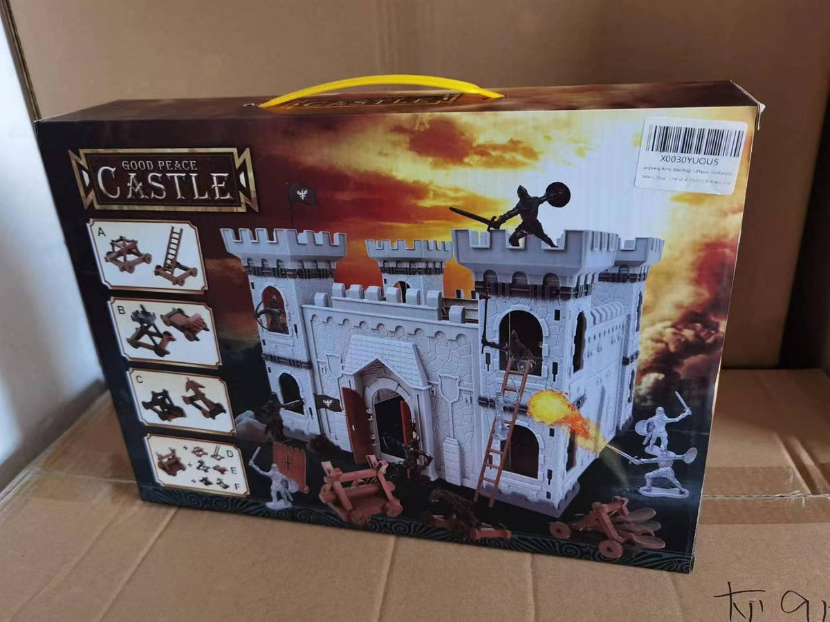 PXRJE Medieval Castle Knights - Figura de acción de juguete del ejército con castillo de montaje, catapulta y carruaje tirado por caballos, ideal para niñas y niños (A1)