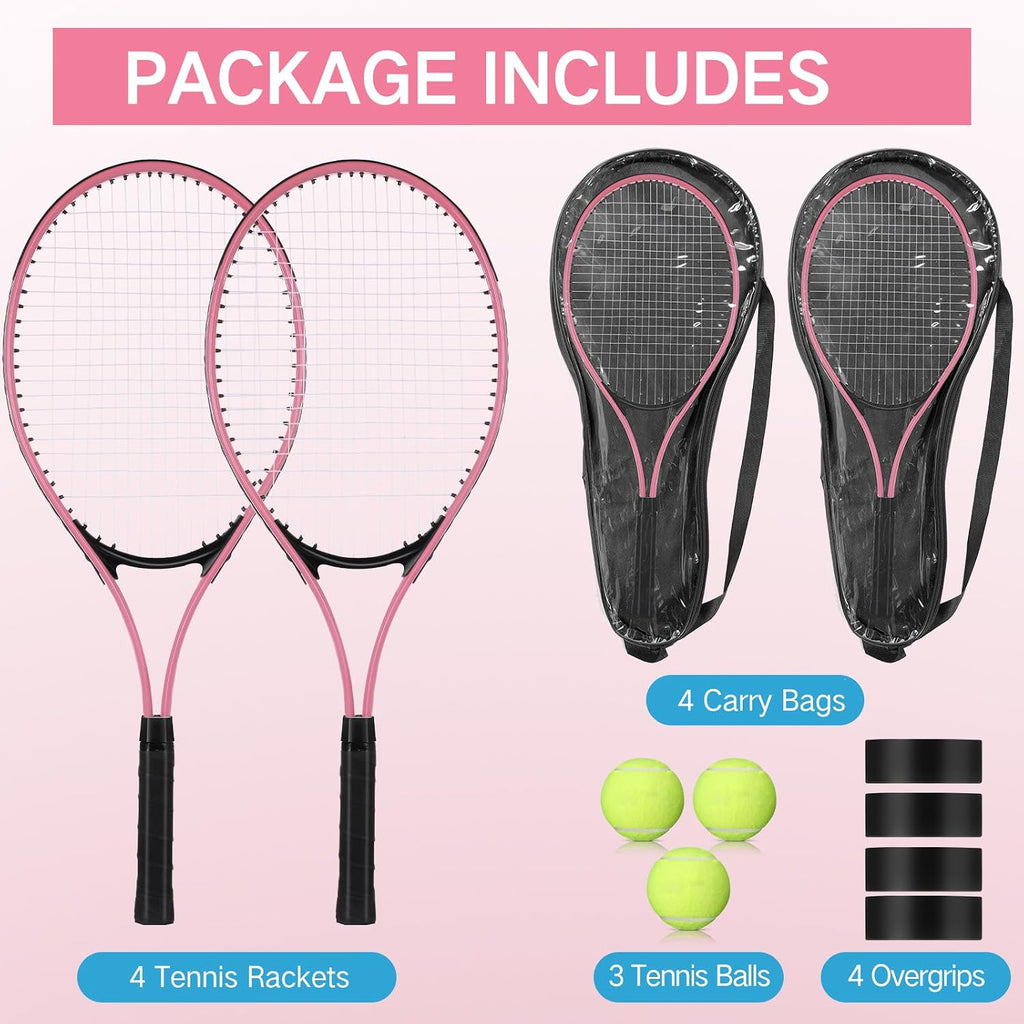4 raquetas de tenis para adultos recreativas para 4 jugadores, raqueta de tenis ligera de 27 pulgadas con 3 pelotas de tenis para entrenar principiantes con bolsa de transporte