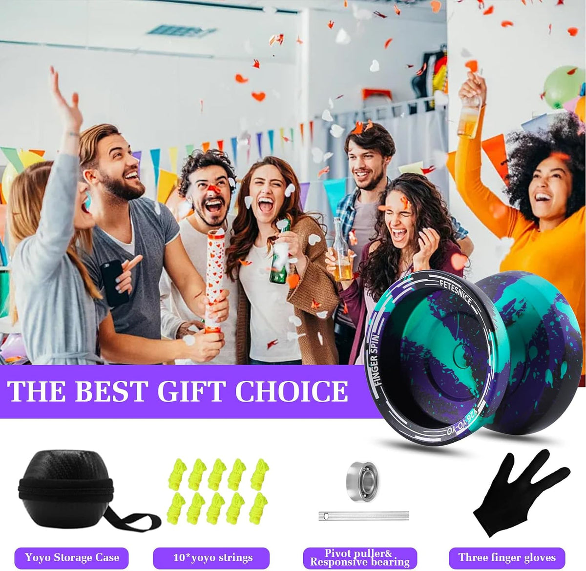FETESNICE Yoyo profesional de mariposa Y26 - Yoyo giratorio de dedo de doble modo receptivo/no responde, para niños, adultos y jugadores de competencia | Yoyo profesional con 10 cuerdas + estuche y
