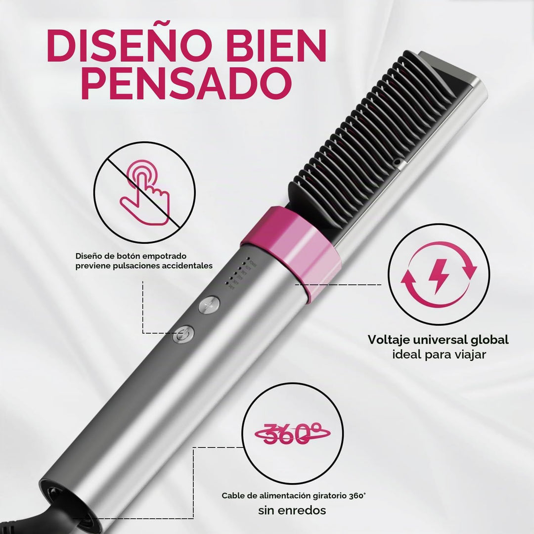 Cepillo alisador de pelo para mujer, peine alisador de cerámica de...