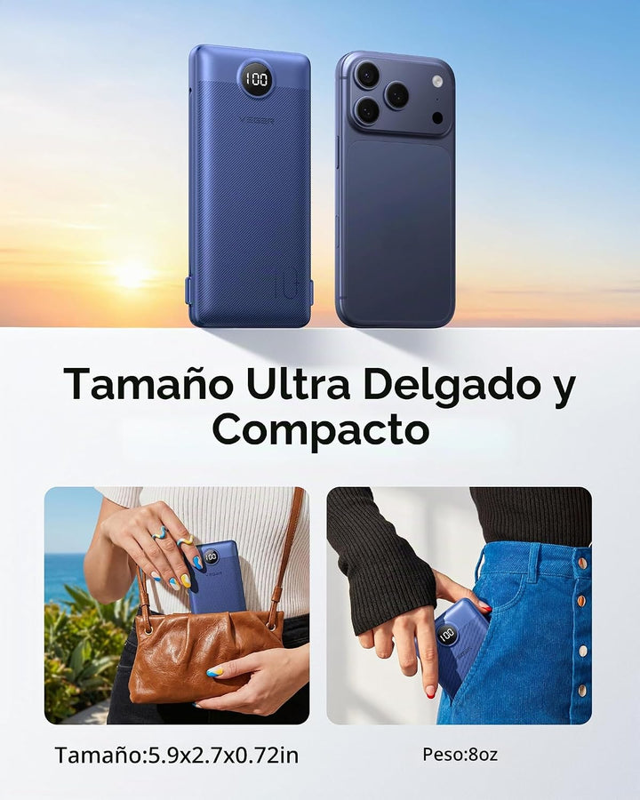 VEGER Cargador portátil con enchufe AC incorporado y cables, todo e...