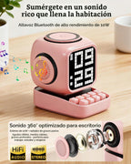 Altavoz Bluetooth 5 en 1 de robot retro: cargador inalámbrico de 15 W, pantalla LED de píxeles, sonido estéreo de 10 W y 15 ruido blanco, reloj despertador, lindo altavoz inalámbrico portátil para