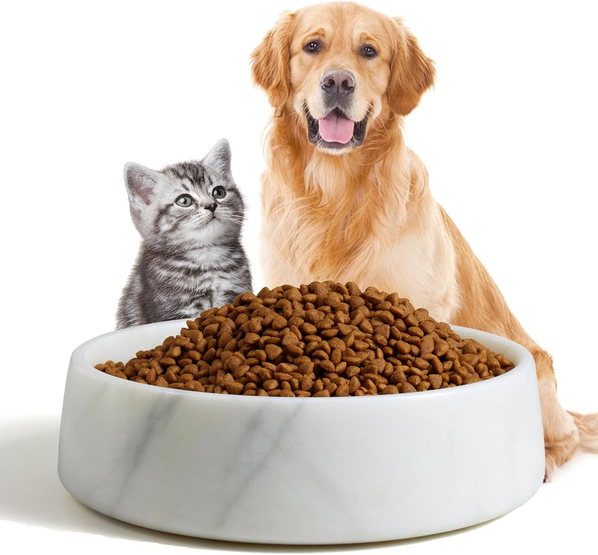 SAMAH Cuenco de mármol blanco para perros, antideslizante y sin vuelcos, plato de piedra grande con peso, cuenco de agua de mármol natural para perros, fácil de limpiar, regalos para amantes de gatos y perros, capacidad para 6 tazas (6 libras)