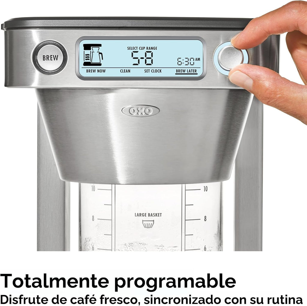 Cafetera de café OXO Brew de 12 tazas con función de porción única sin cápsula, plateada