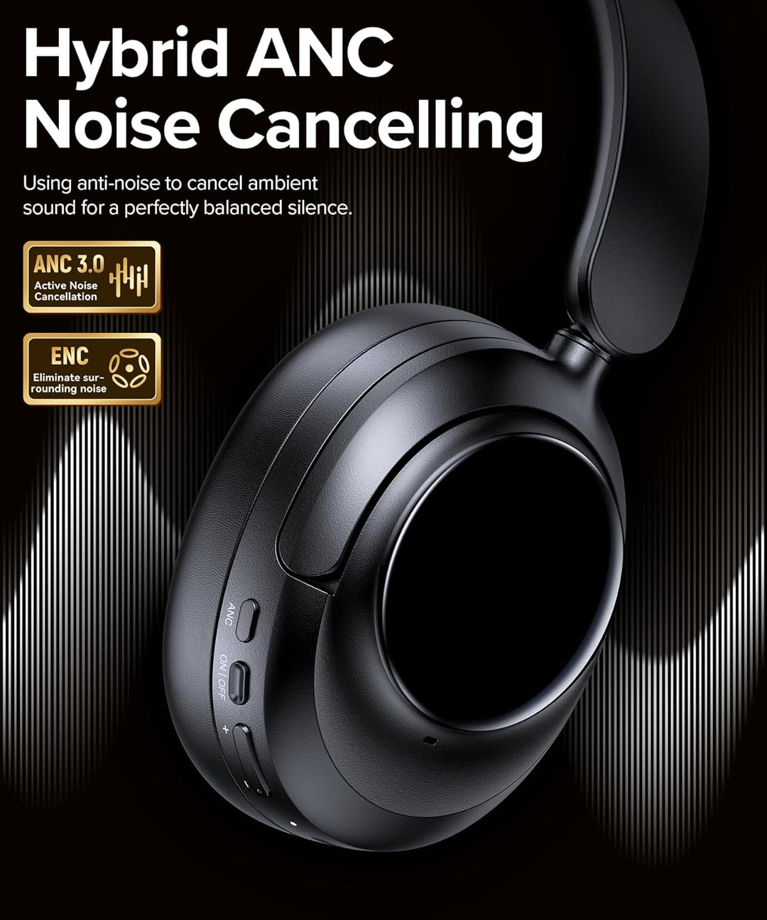 Auriculares híbridos con cancelación activa de ruido, 120 horas de...